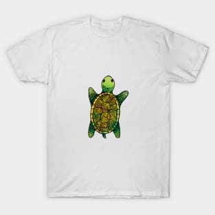 Green Watercolour Ink Drawn Turtle Pattern T-Shirt